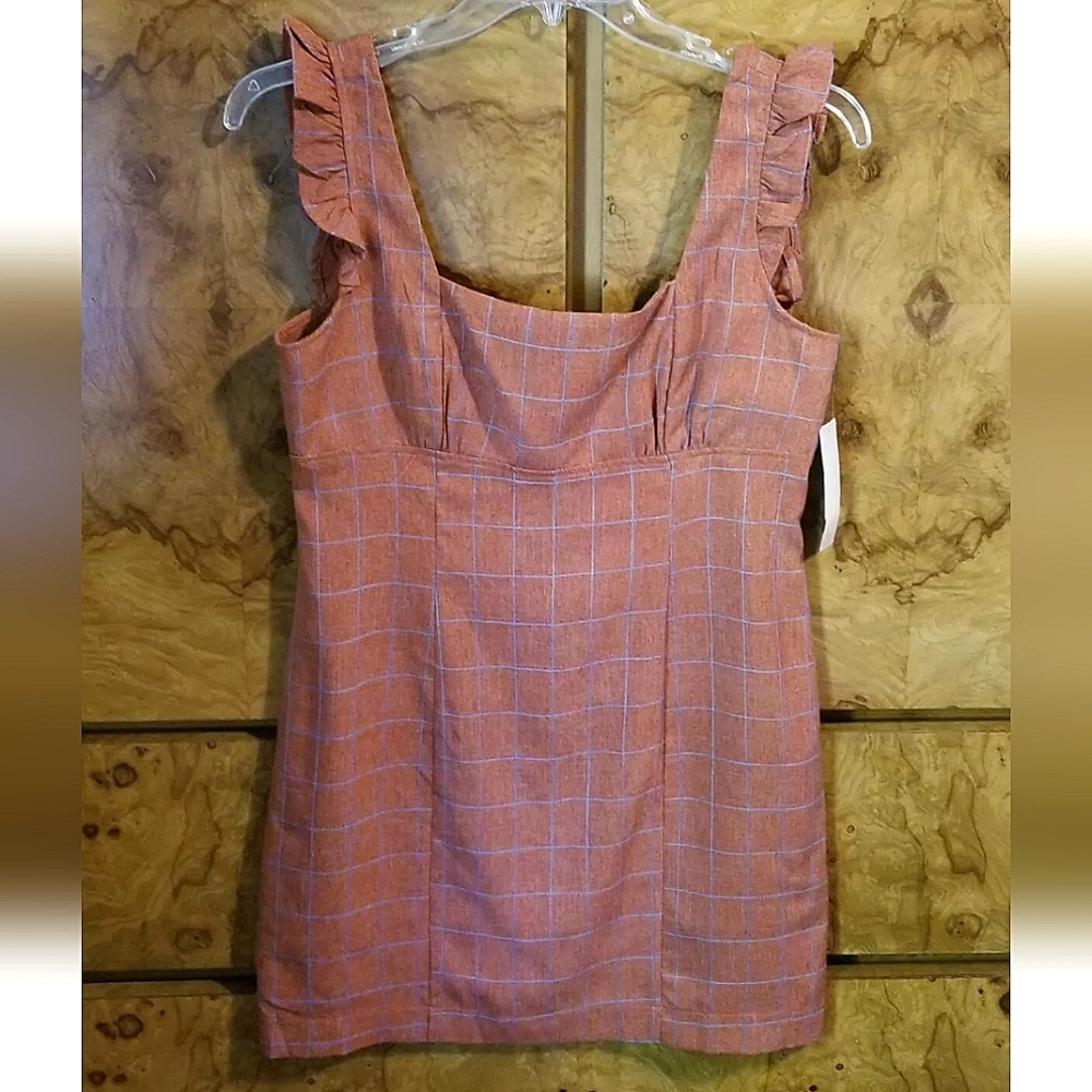 Allison & Kelly Plaid Squareneck Ruffle Cap Sleeve Empire Waist Mini Dress Sz S